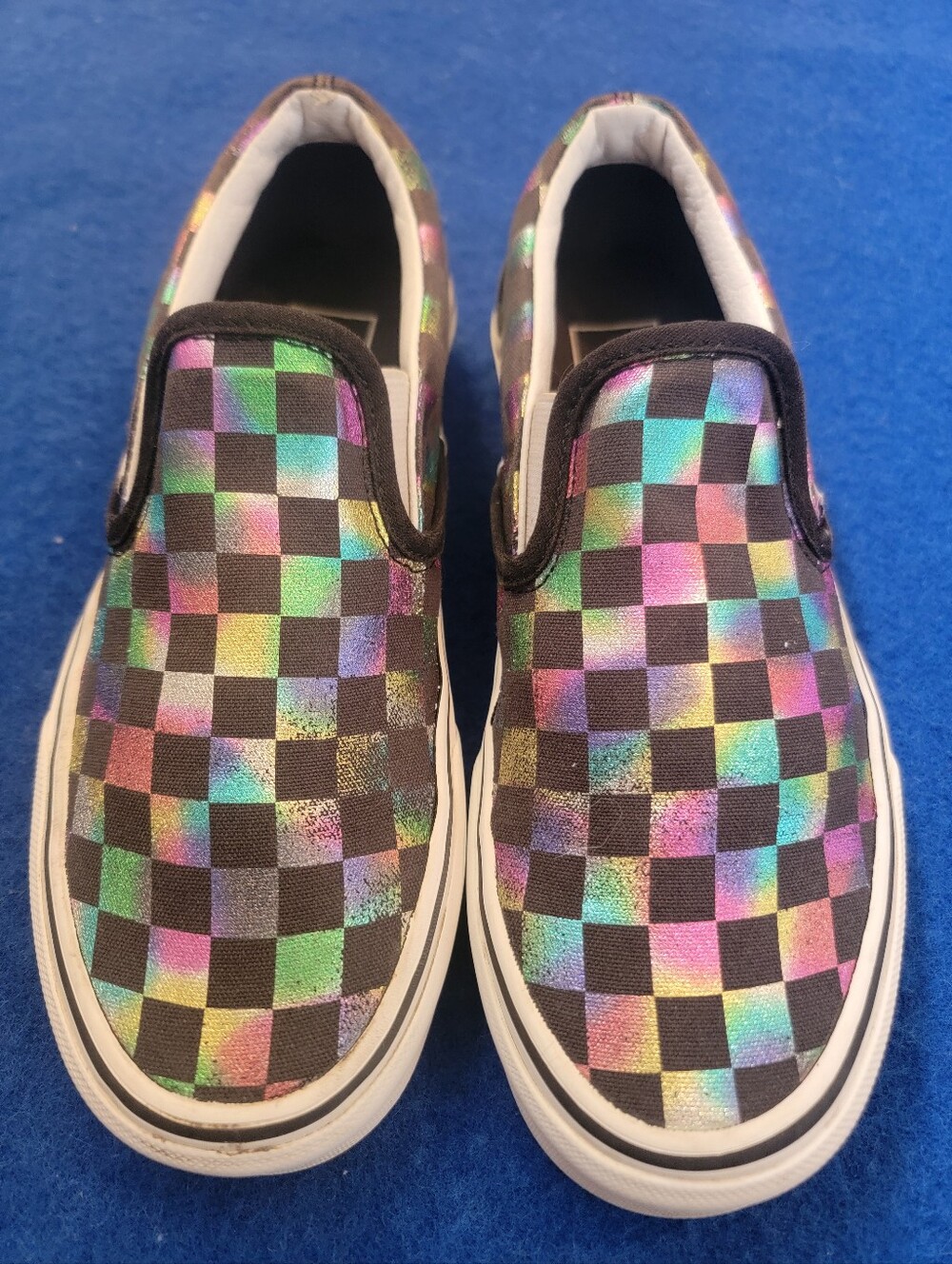 Multicolor Irridescent Multi Colored Checkered Vans - Womens Size 6.5
